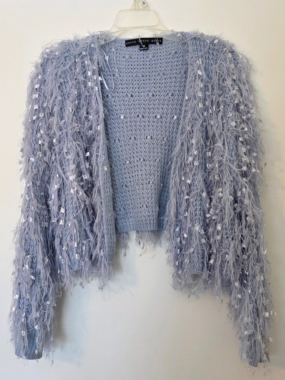 HYFVE Light Blue Fringe Open-Front Cardigan
